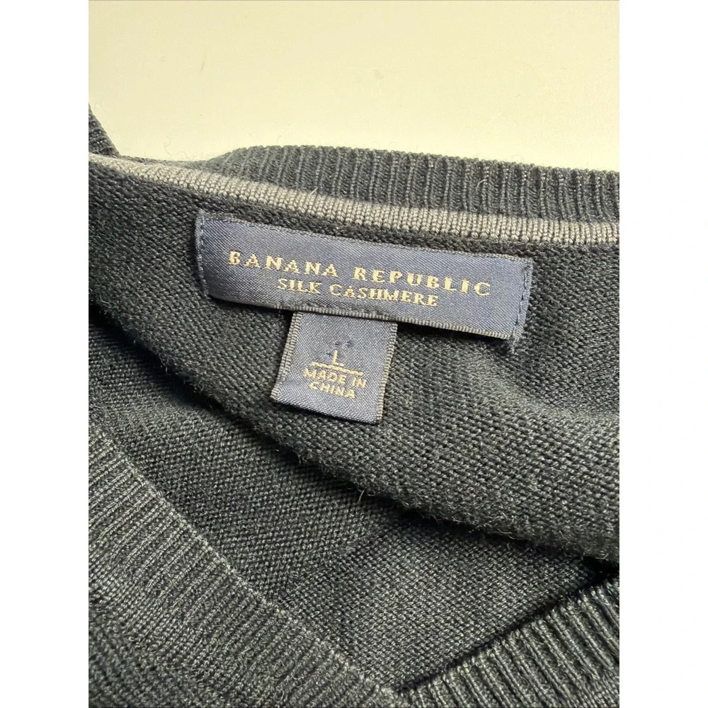 Banana Republic Mens Silk Cashmere V-Neck‎ Sweater Black Large Pullover